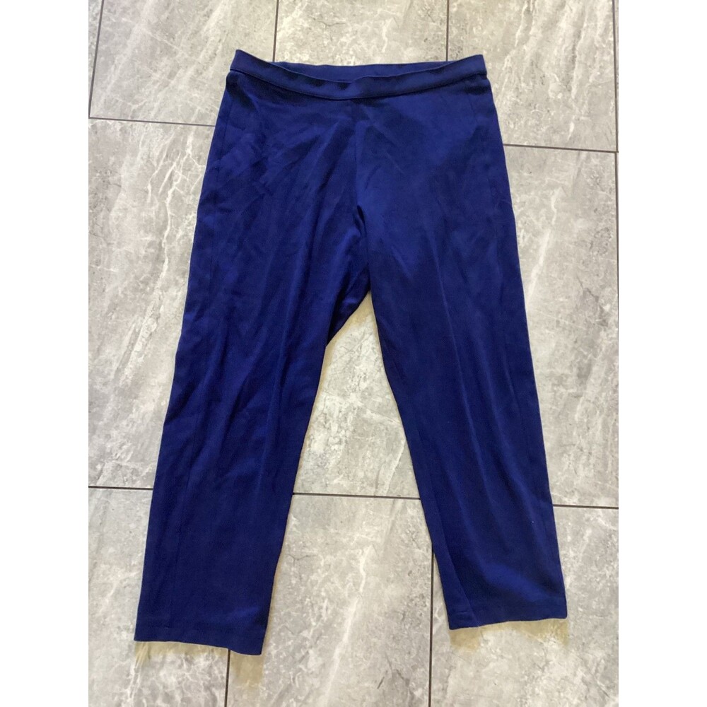 Joan Vass Pants Womens 1X Blue Cropped Stretch Pull On Casual Comfort Plus Size